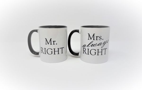 Coffee or Tea Mug Set Mr. Right & Mrs. ALWAYS Right - Set of 2 Ceram –  BRUBAKER