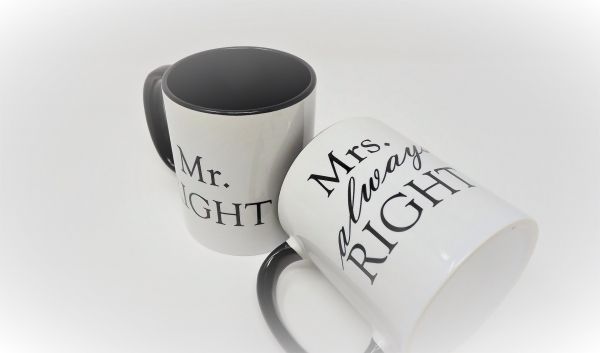 Coffee or Tea Mug Set Mr. Right & Mrs. ALWAYS Right - Set of 2 Ceram –  BRUBAKER