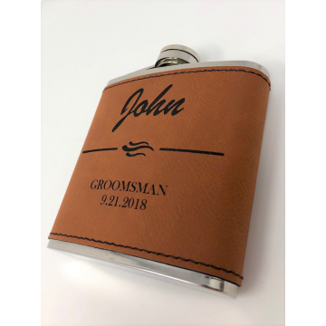 Personalized Groomsman Flask Rawhide Leather