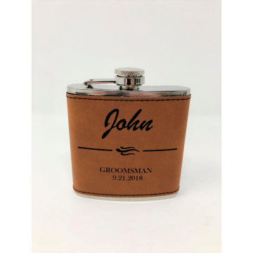 Personalized Groomsman Flask Rawhide Leather