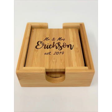 Personalized Bamboo Coaster Set